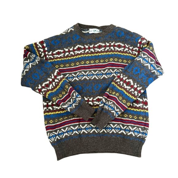 UNITED COLORS OF BENETTON Pullover Fair Isle Wool Sweater Crew Neck Multicolor - Picture 3 of 9